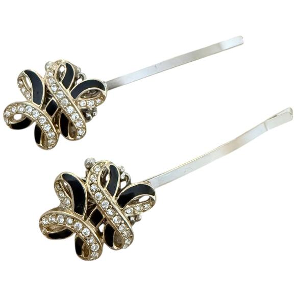 Bridal Hairpin Formal Black Silver Rhinestone Hair Pin Clips Wedding Accessories - Picture 3 of 5